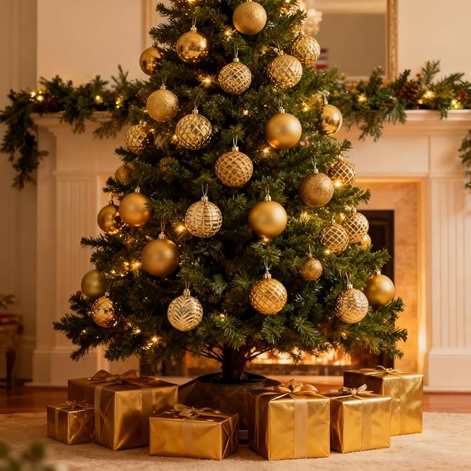 LANGXUN 36pcs Gold Christmas Tree Decorations Balls, Bolas De Navidad, 2025 Christmas Decor, Indoor Outdoor Shatterproof Christmas Ornaments, Xmars Party Wedding Suppiles