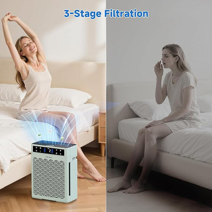 Air Purifiers for Home, Large Room up to 3000 Ft², HEPA Air Purifier for Home Pets with Filter, Air Quality Sensor, Timer, Air Cleaner for Bedroom, Dorm Room, Pet Hair, Office - Green