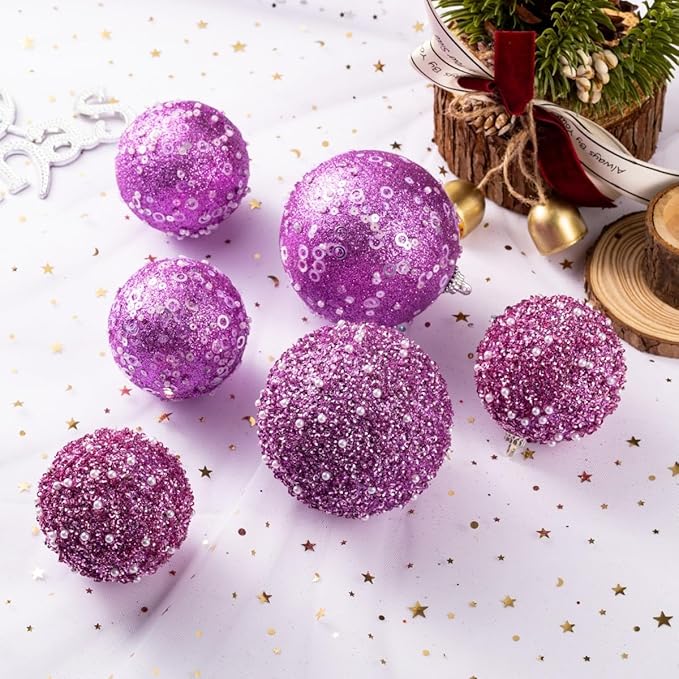 12CT Christmas Ball Ornaments, Purple Christmas Ball Decorations Shatterproof Plastic Hanging Pearl Balls for Holiday Party(70mm/2.76")