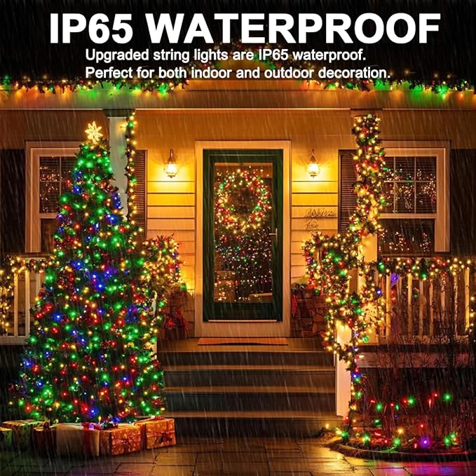 Decute 800Leds 272FT Colors Changing Christmas String Lights 4 Colors in 1 Strand 11 Modes, Waterproof Indoor Outdoor Tree Fairy Lights Warm White & Multicolor with Timer Remote