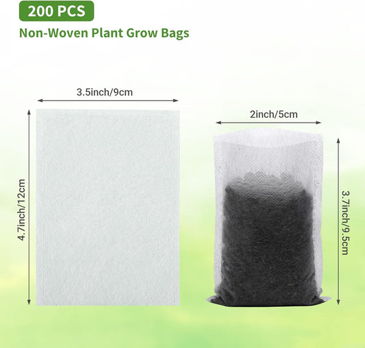 GREANER 200PCS Plant Nursery Bags, 3.5"x4.7" Biodegradable Non-Woven Fabric Plant Seeding Grow Bags, Vegetables Fabric Plant Seedling Pots, Transplant Pots Grow Pouch, Home Garden Supply