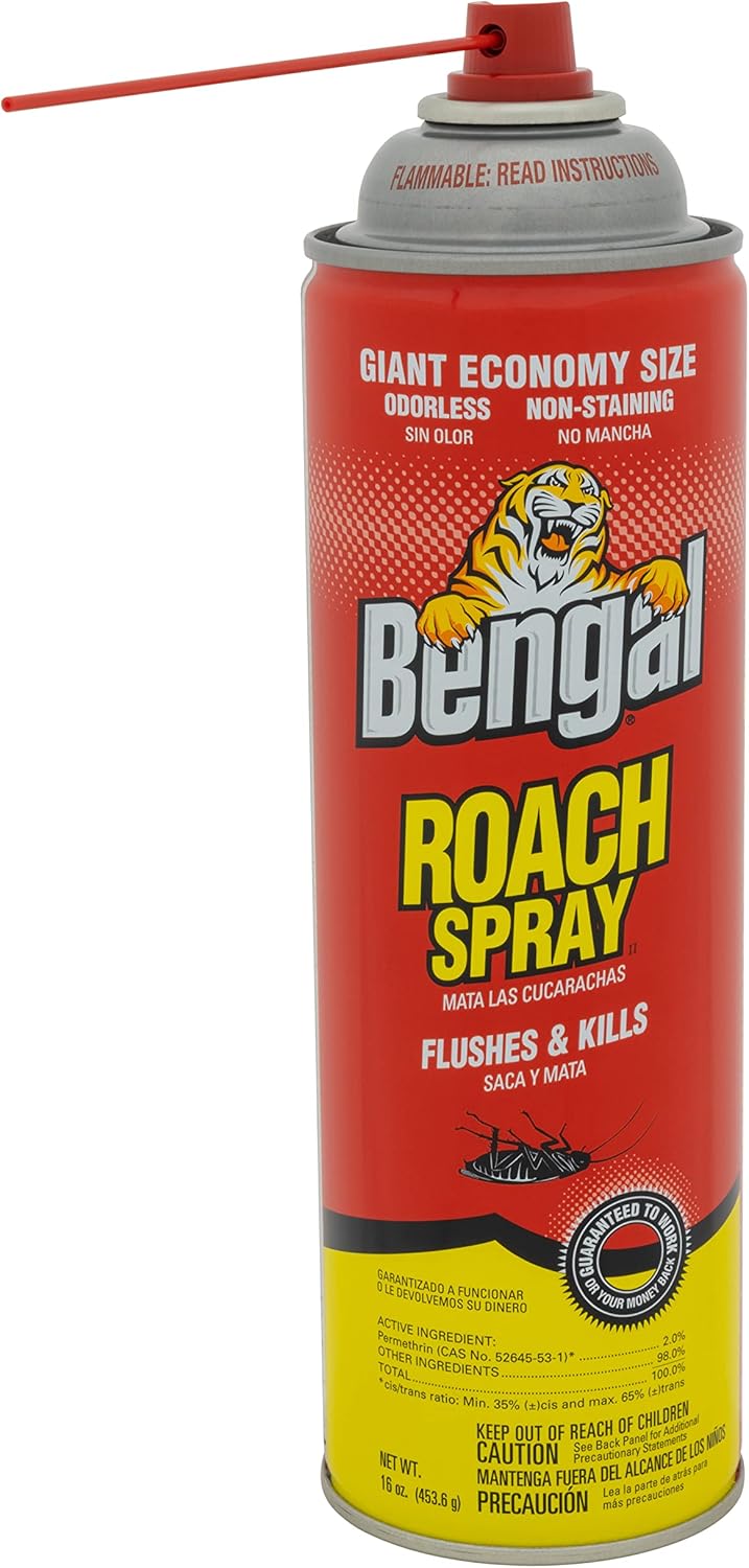 Bengal Roach Spray, Odorless Stain-Free Dry Spray, 2-Count, 16 Oz. Aerosol Cans