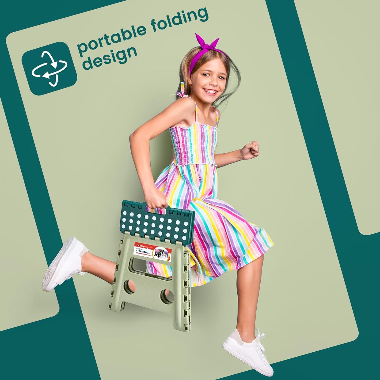 ACSTEP 13 Inch Folding Step Stool,Foldable Step Stools for Kids and Adults 300 LB Capacity, 300 LB Capacit Suitable for Kitchen Fishing,Green