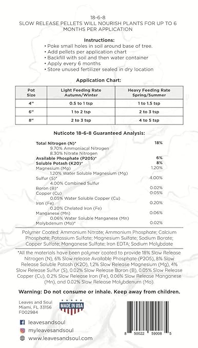 Leaves and Soul Bonsai Fertilizer Pellets |18-6-8 Slow Release Pellets for Seedlings, Mature Plants, All Tree Types | Multi-Purpose Blend & Gardening Supplies, No Fillers | 5.2 oz Resealable Packaging