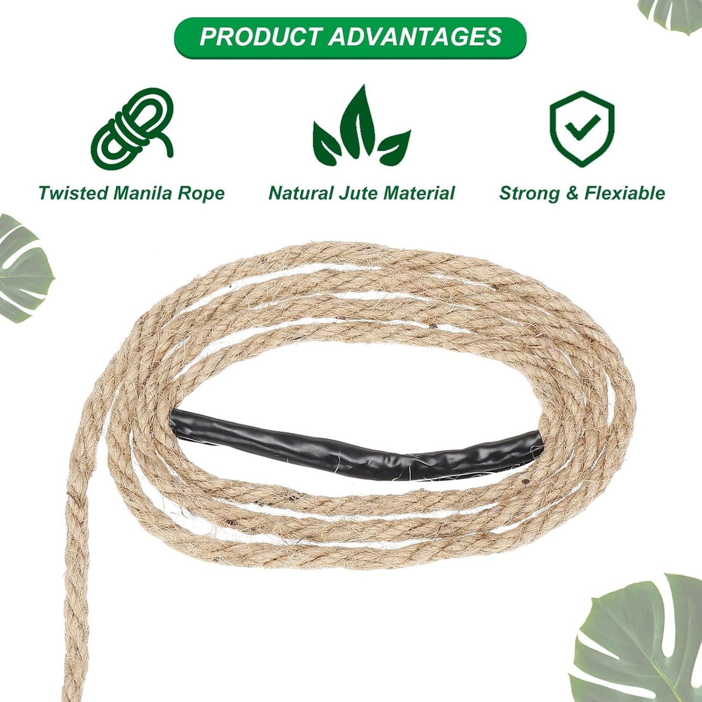 PATIKIL 1/4" x 50 Ft Twisted Manila Jute Rope Natural Thick Twine for Docks, Railings, Bundling, Craft, Tug of War, Decorating