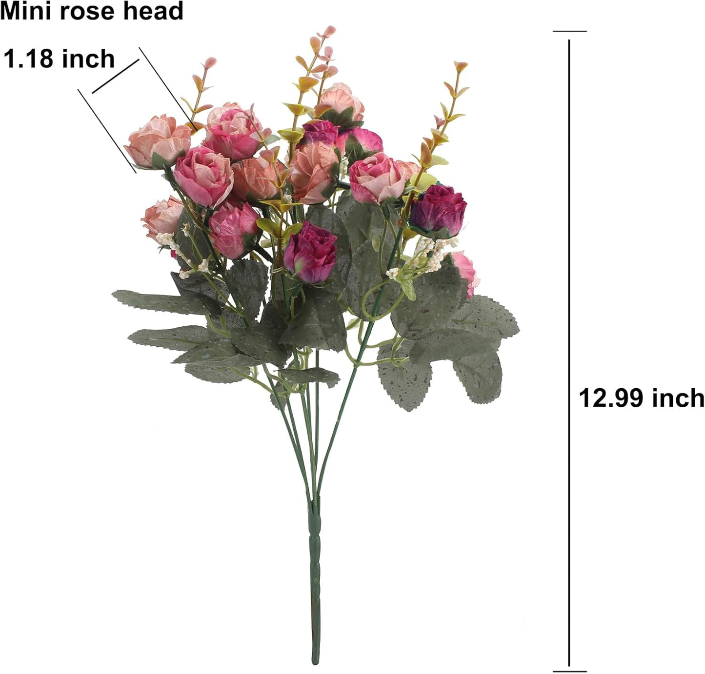 Duovlo 7 Branch 21 Mini Rose Heads Artificial Flowers Bouquet Wedding Home Office Decor,Pack of 4 (Rose Red)