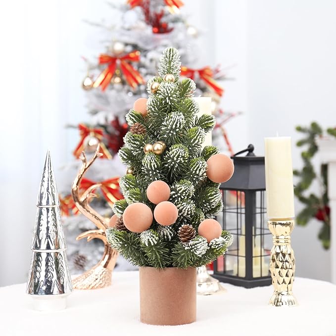 SY Super Bang Small Christmas Tree, 13Inch Artificial Velvet Ball Berry Mini Tabletop Tree Christmas Decorations, for Home Party Thankgivings Xmas Indoor Decor. (Light Coffee, 18Inch)