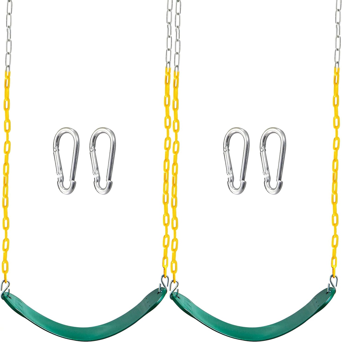TURFEE 2 Pack Green Swing Seats Heavy Duty with 66" Chain, Swing Set Accessories Replacement with Snap Hooks for Kids Outdoor Play Playground, Trees, Playground(Green)