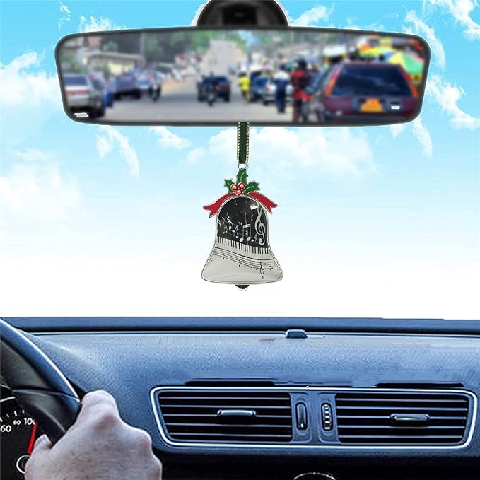 Christmas Ornament Bell Pendant Decorative Metal Glass Hanging Christmas Bell Ornaments for Home Decoration Party Decor A Piano Keys with Musical Notes