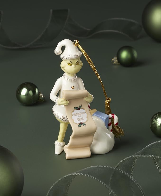 Lenox Ornaments, The Grinchs List Ornament, Porcelain Material with Gold Accents, Includes Gold Cord for Hanging, Holiday Decorations, Christmas Tree, Christmas Decoration, Tree Decor (1 Piece)