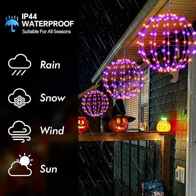 3 Pack Smart LED Christmas Ball Lights, 12 Inch 108 LED Foldable Color Changing Sphere Lights with App & Remote Control, Waterproof Hanging Light Balls Outdoor for Holiday Patio Tree Decor