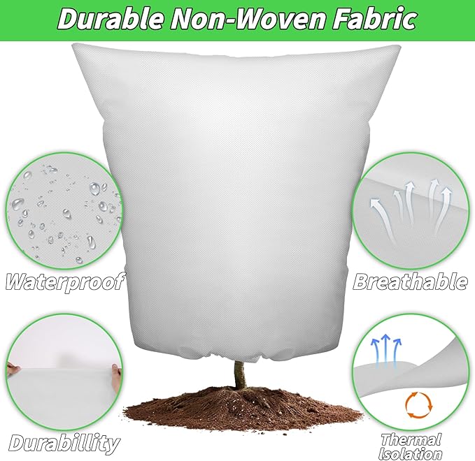 4PCS Large Plant Covers Freeze Protection 2.2oz Reusable Winter Frost Cloth Plant Protection Jacket Cover Bags Frost Blankets, for Shrub Trees Outdoor Plants Fruit Tree Potted, 75"W x 90"H