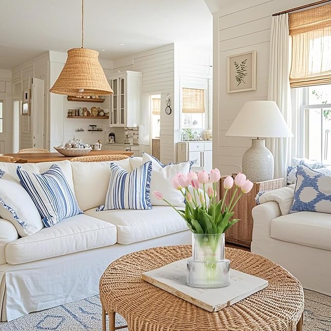 15 Pcs Light Pink Tulips Artificial Flowers Faux Tulips Real Touch Latex Fake Flower Bouquet for Spring Wedding Home Décor Centerpiece Arrangements