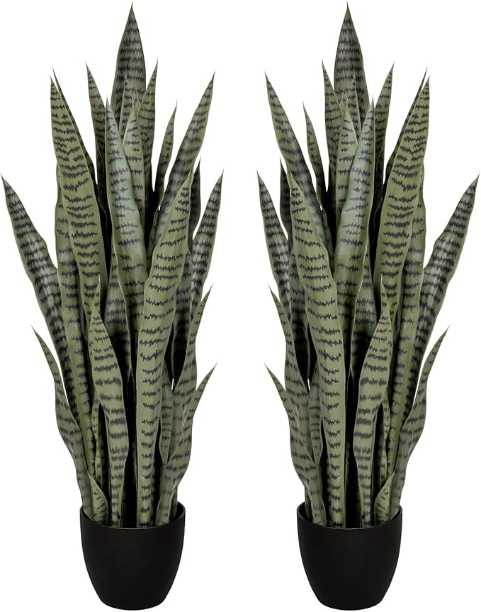 2 Pack 3FT Sansevieria Artificial Silk Tree, Fake Snake Plant, Faux Agave Potted Plants for Indoor and Outdoor Home Office Décor