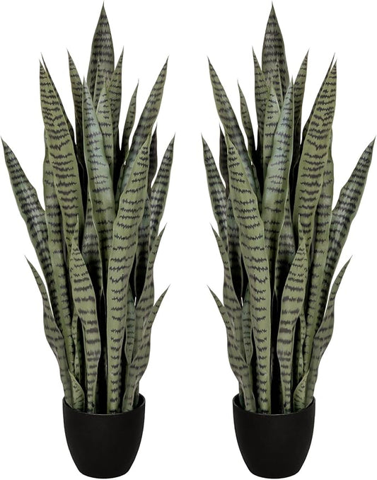 2 Pack 3FT Sansevieria Artificial Silk Tree, Fake Snake Plant, Faux Agave Potted Plants for Indoor and Outdoor Home Office Décor