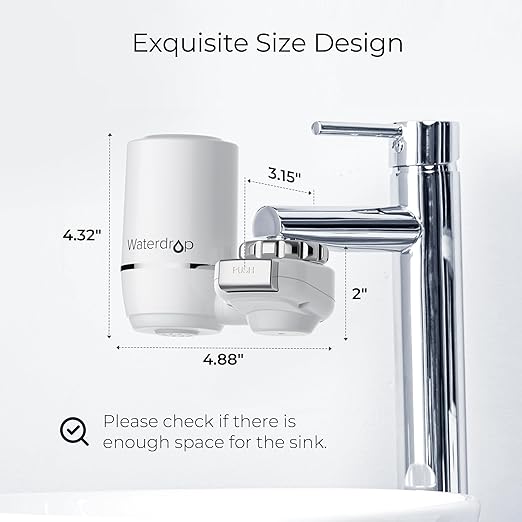 Waterdrop Sink Filter Water Faucet for Skin Care, Bathroom Faucet Filter, 320 Gallons, NSF Certified Water Purifier, 0.01μm Ultra-Filtration System, Reduces Chlorine Lead-Free Material, 1 Filter White