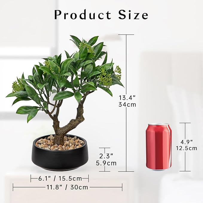 Artificial Bonsai Tree, Small Bay Laurel Bonsai Tree 13" Indoor Bonsai Tree Fake Potted Plant Decorative Fake Desk Plant Decor with Ceramic Pot for Home Office Living Room Bedroom Bathroom Table Shelf