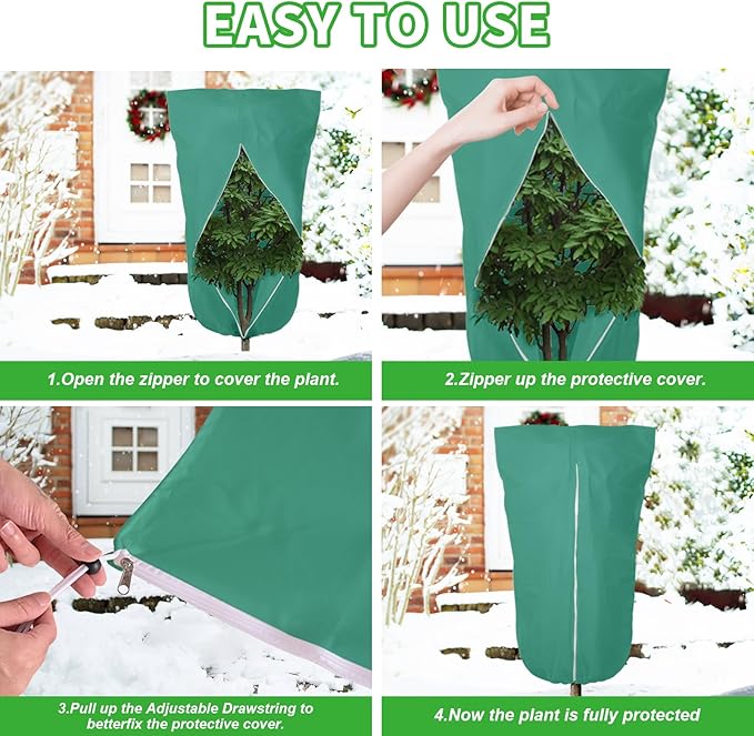 2 Pack 43"x32" Winter Plant Cover Freeze Protection Frost Cloth Blankets, 3 oz/yd² Frost Covers with Zipper Drawstring, Frost Protection Tree Cover for Outdoor Plant Cold Weather Protector