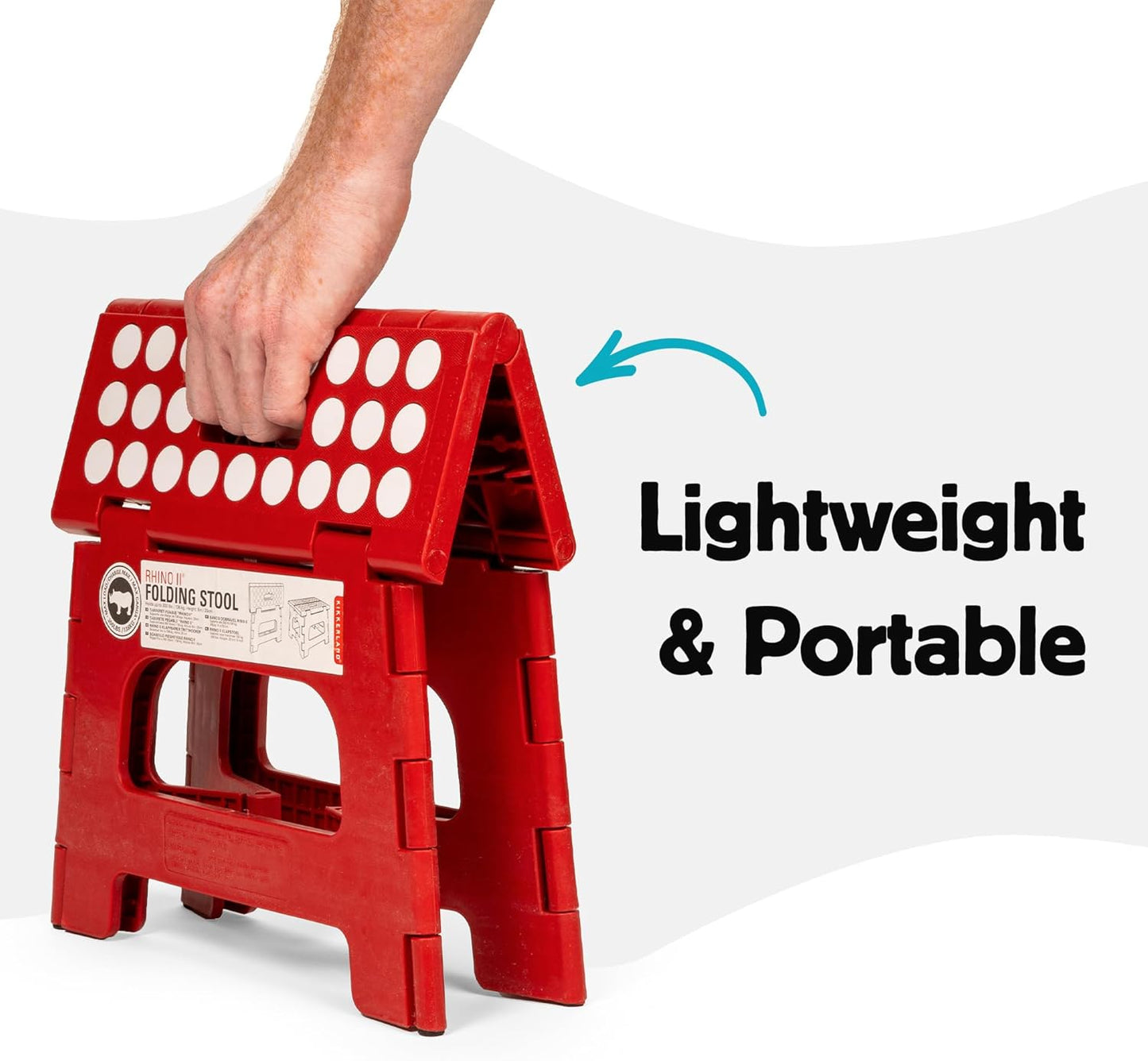 Kikkerland Rhino Foldable Step Stool – Holds Adults up to 300 Lbs, Best for Kitchen & Bathroom – Collapsible, Portable, Lightweight Stepping Stool with Sturdy, Non-Slip Design – Red, 8”