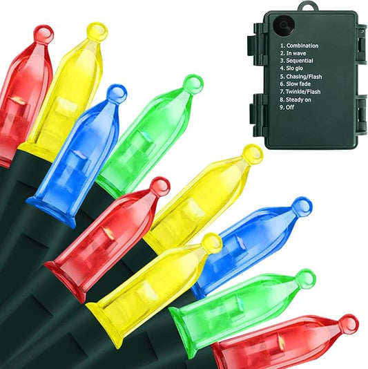 Battery Operated Christmas Lights, 33ft 100 LED Mini String Light with 8 Modes Auto-Timer, Waterproof Tree Lights for Outdoor Indoor Xmas Holiday Wreath Garden Decor, Multicolor