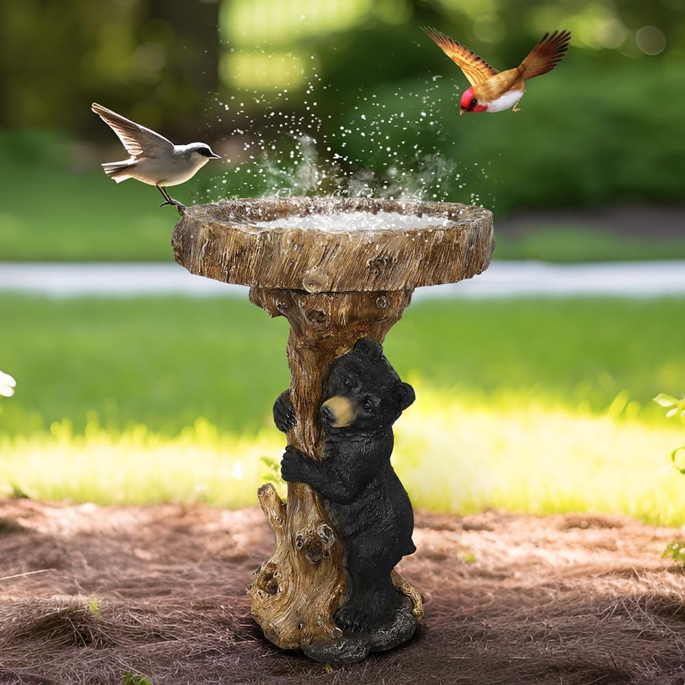23.6”Tall Resin fiber Outdoor Bird Baths for Garden - Standing Birdbath, Woodland Tree Trunk Decoration Yard Statue，Pedestal Birdbaths, Garden, Patio, Lawn, Backyard (24inch)