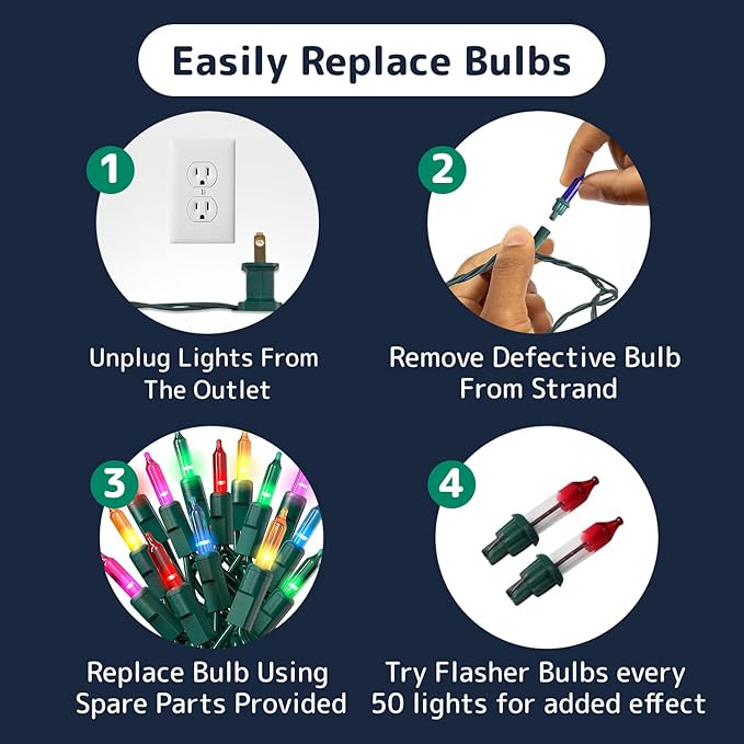 PREXTEX 500 Ct. Multi-Color Christmas Tree Lights with Green Wire - 100 Ft - for Indoor and Outdoor Use - Multicolor Twinkle Christmas Tree Decoration with End-to-End Connectors