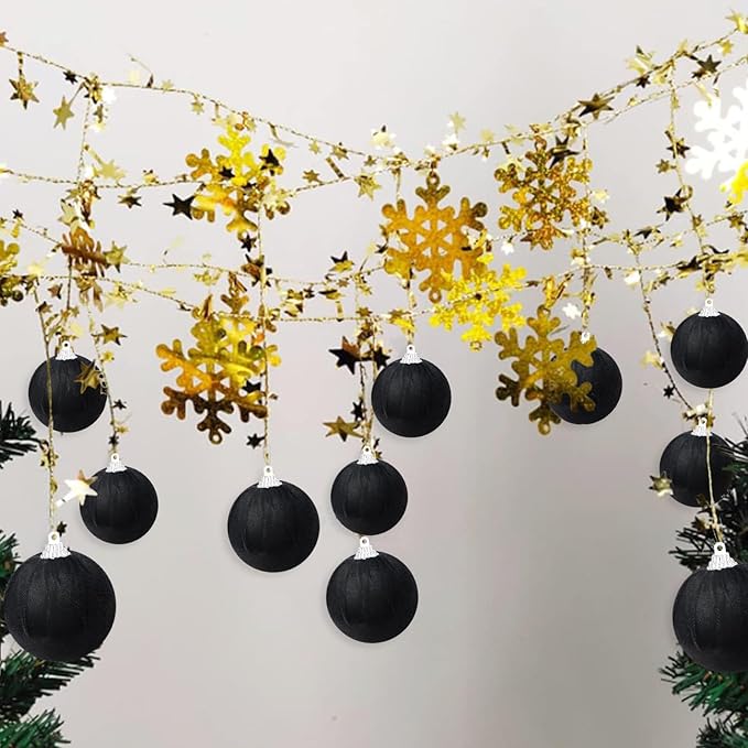Gresorth 10 Pcs Black Velvet Christmas Ball Ornaments Velvet Balls Ornament for Christmas Tree Flocked Hanging Baubles Decor Birthday Party