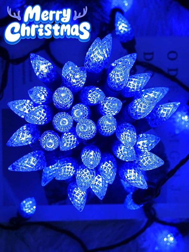 2 Pack C6 Christmas Lights Outdoor Indoor, Total 200 LED 66 FT Connectable Christmas String Lights with Timer & 13 Modes, Waterproof Twinkle Light for Xmas Tree Yards Party Wedding Decorations (Blue)
