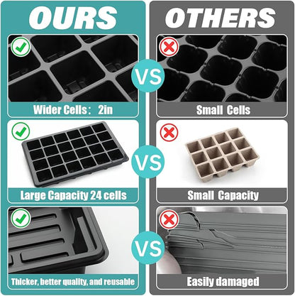 10-Pack XL Seed Starter Tray with Dome – 24 Large 2" Cells per Seedling Starter Trays (Total 240 Cells), Seed Growing Tray with Humidity Lids for Greenhouse Home Plant Propagation