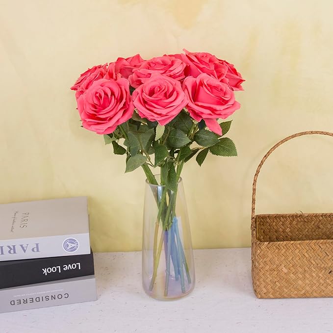 15pcs Fake Roses Artificial Silk Flowers Faux Rose Flower Long Stems Bouquet for Arrangement Wedding Centerpiece Party Home Kitchen Decor