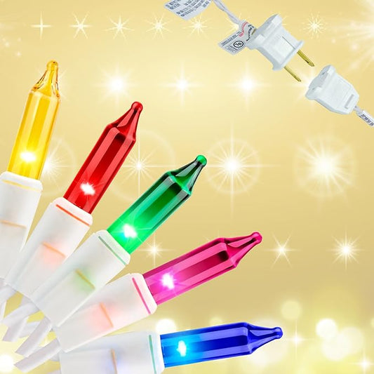 Clear Mini Green Wire Christmas Lights - UL Listed Connectable String Lights for Indoor and Outdoor Use for Xmas Trees Wreath Holiday Garden Decorations (1, White Wire Multi)