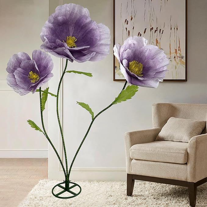 Giant Flowers Decoracion Artificial Flower - 3Pcs Large Artificial Flower Arrangements, Fake flowers Bendable Rhizome for Wedding Reception, Birthday, Party, Backdrop Decor, Window Display (Purple)