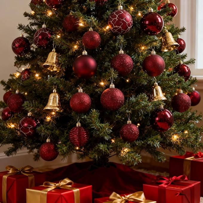 LANGXUN 36pcs Wine Red Christmas Tree Decorations Balls, Bolas De Navidad, 2025 Christmas Decor, Indoor Outdoor Shatterproof Christmas Ornaments, Xmars Party Wedding Suppiles