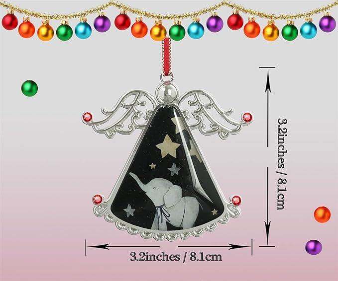 XUTAI Angel Christmas Tree Ornaments Elephant Christmas Ornament Glass Christmas Hanging Angel Glass Pendant for Holiday Decoration Elephant Under The Star