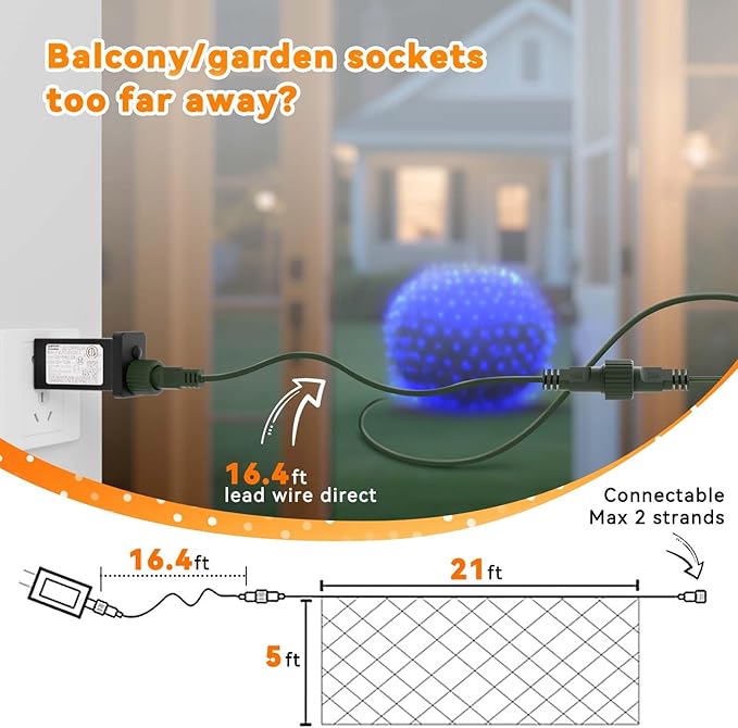 LitHome 21FT x 5FT Christmas Net Lights Outdoor Mesh Lights, 360 LED Christmas Blue Net Light for Bushes Connectable, 8 Modes Giant Mesh Light Waterproof Green Wire for Tree Garden Party Roof Decor