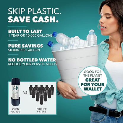 CuZn Under Sink Water Filter for Sink Faucet, 10K Gallons or 1 Year Filtration Life, Reduces PFAs, PFOS, Lead, Chlorine, Improves Taste of Tap Water, NSF/ANSI 42 & 372 Certified High Performance