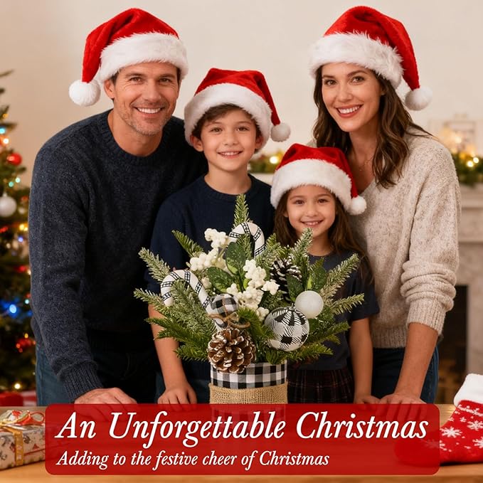 Small Christmas Tree for Tabletop, Artificial Mini Christmas Tree Decorations with White Berry Pine Cone Pine Picks, Xmas Ornaments Indoor Home Holiday Decor (Black)