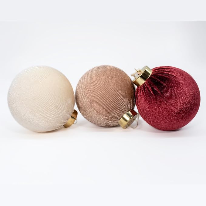 18PCS Velvet Christmas Ornaments Set – Large Matte Flocked Shatterproof Baubles for Xmas Tree Decoration, Luxury Hanging Ornaments for Holiday & Home Décor (Red, Brown, White, 3 Inch / 8 cm)