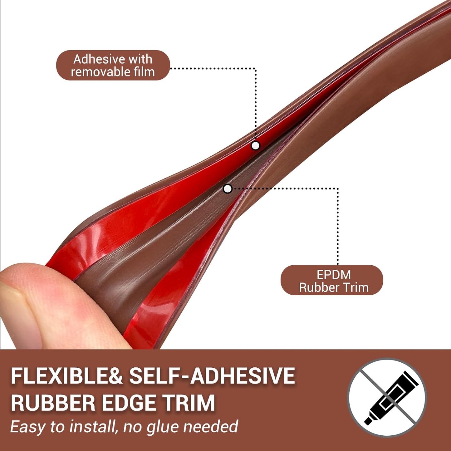 Rubber Edge Trim, Flexible Edge Trim for Sharp Edge, 1/4" U Channel Edge Protector, Self-Adhesive Edge Guards for Plywood, Glass, Flexi-Glass and Sheet Metal Parts, 20Ft, Brown Color