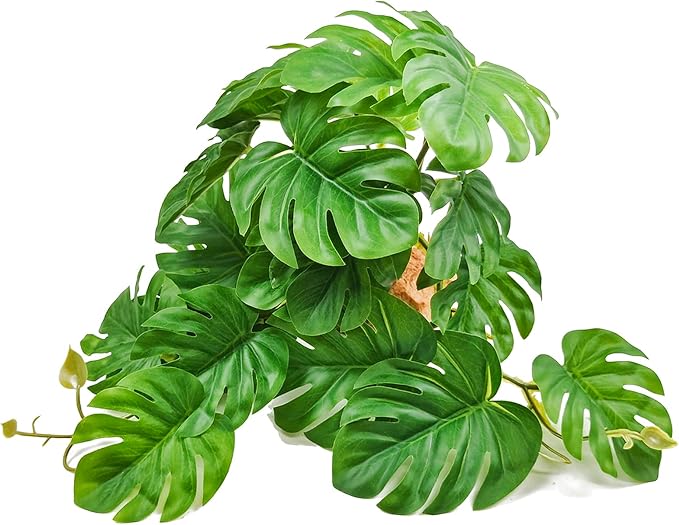Woyrise Reptile Artificial Plants for Terrarium, Amphibian Habitat Decor Plant, Bearded Dragon Tank Decorations fit Gecko Lizard Chameleon Ball Python Snake Frog - Monstera Bush