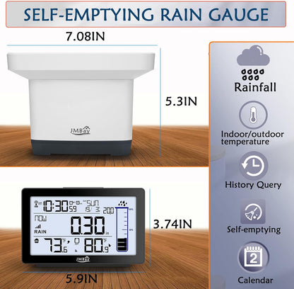 Digital Rain Gauge Outdoor with Thermometer, Self-Emptying Wireless Rain Gauges Outdoors Best Rated, High Precision Electronic Remote Rain Collector, Freeze Proof Automatic Rain Measure Gauge for Yard
