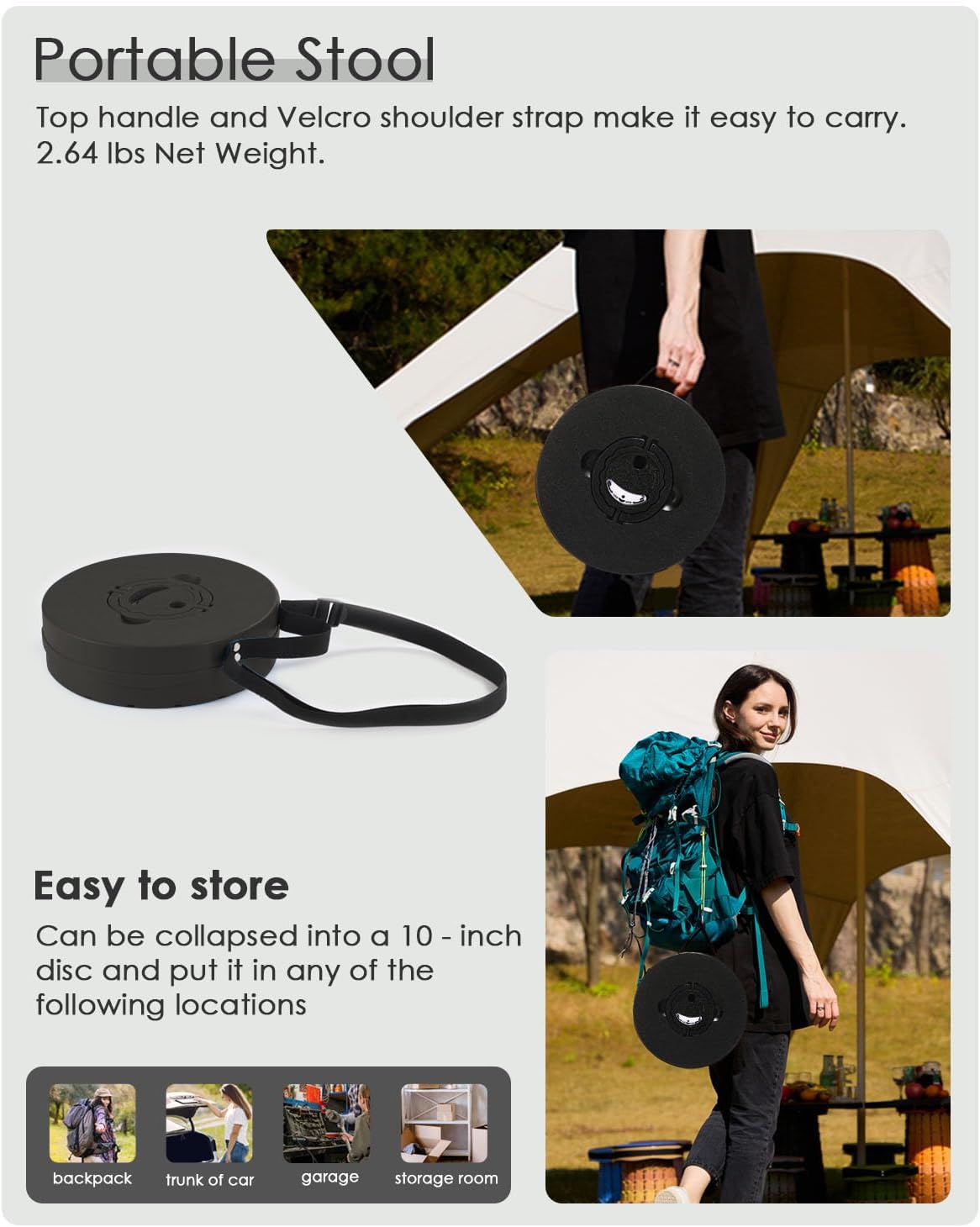 18-inch Heavy Duty Collapsible Stool - 800 lbs Capacity, 2.6 lbs Lightweight Portable Folding Stool for Camping, Travel, Music Festivals and Other Outdoor Events