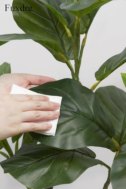Artificial Fiddle Leaf Fig Tree 23.5 inch, Ficus Tree Artificial with 27 Leaves in Pot for Home Office Decor, Fake Silk Trees Greenery for Indoor House Living Room Store Floor Decoration