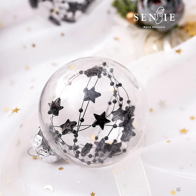 Christmas Ornaments Ball Set-Shatterproof Clear Plastic Decorative Baubles for Xmas Tree House Holiday Wedding Party Decoration,20pcs Black