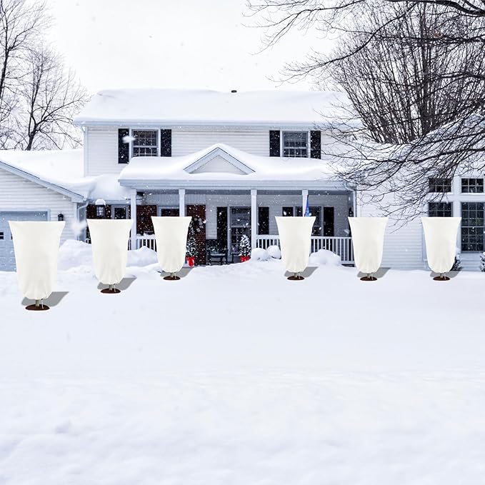 8 Pack Plant Covers Freeze Protection, 31.5"x47.2" Frost Blankets with Zipper Drawstring, Winter Cold Weather Plant Protection Jacket for Outdoor Plants Potted Shrubs Trees from Freeze Animals, White