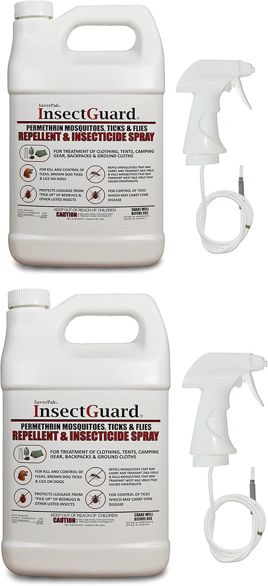 InsectGuard Permethrin Mosquitoes, Ticks and Flies Repellent & Insecticide Spray Gallon (128.00oz) 2 Pack
