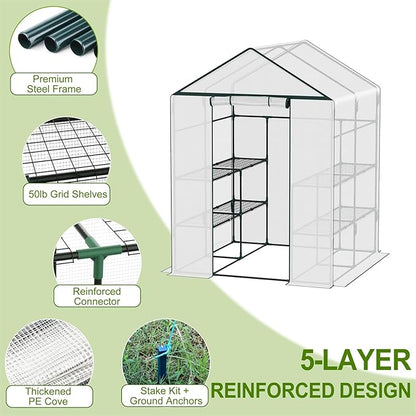 Walk-in Greenhouse for Outdoor, 57 x 85 x 77'' Walk in Plant Greenhouses with Durable UV-Resistant Cover, Reinforced Green House with 3 Tiers Stands Heavy Duty for Patio, Backyard and Porch