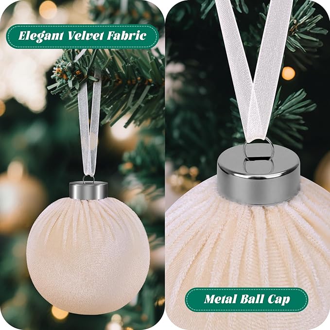 9 Pcs Christmas Tree Ornaments Set, 80mm/3.15in Large Velvet Christmas Balls for Xmas Tree Decorations Shatterproof Hanging Flocked Balls Ornaments Beige