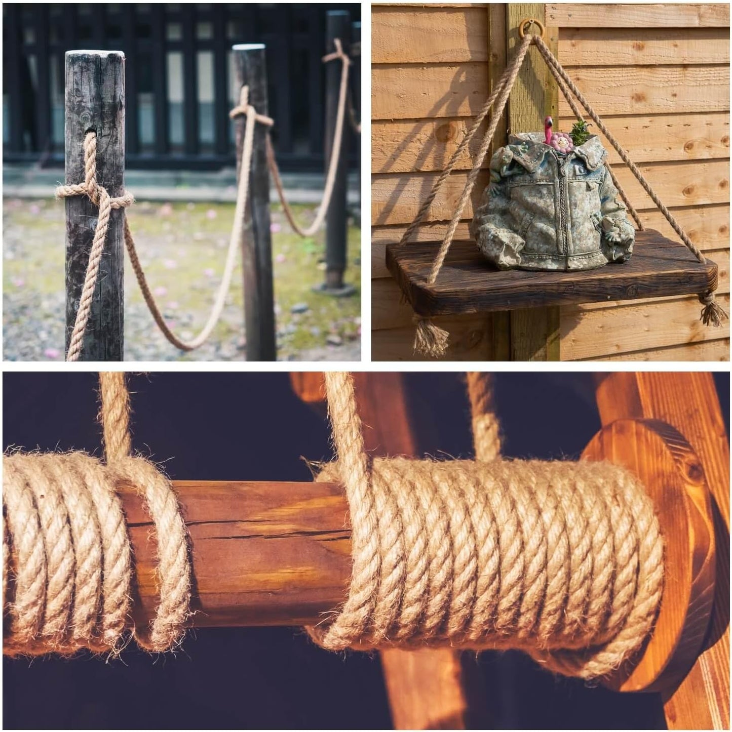 Jute Rope 12mm, 164 Feet 7lb Thick Garden Jute Twine String for DIY Cat Scratcher, Gardening, Bundling and Wall Hanging Craft Decorative (Brown)