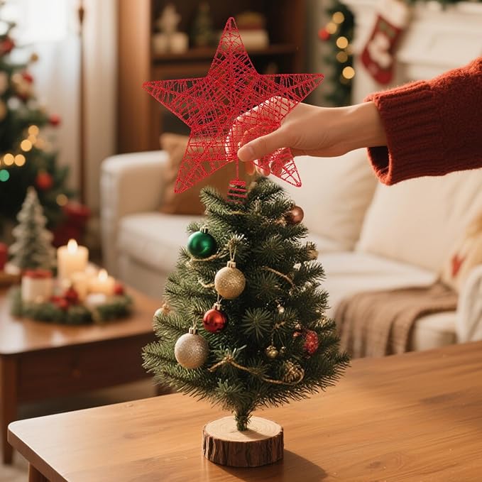 Christmas Tree Topper, 10" Glittering Xmas Star Treetop for Holiday Indoor Ornament Christmas Tree Decoration(Red)
